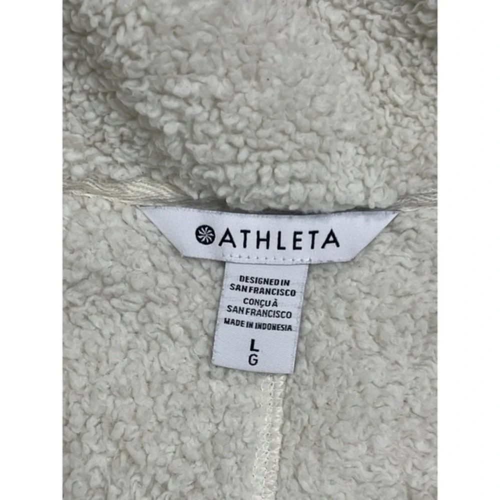 Athleta Jacket Womens Large Beige Sherpa Fleece Full‎ Zip Pockets